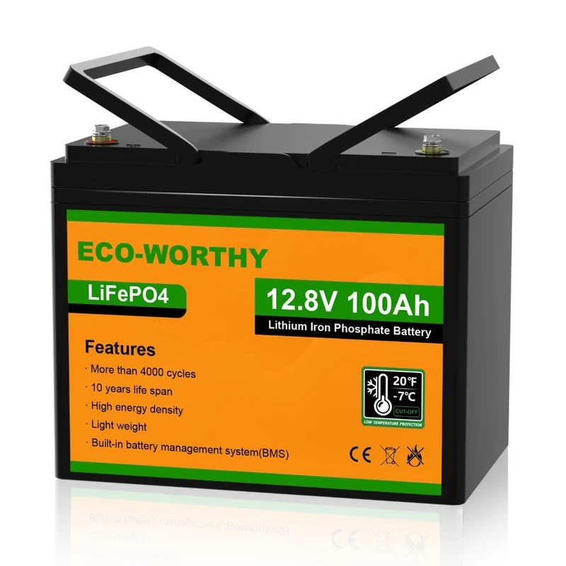 ECO-WORTHY 12V 100Ah LiFePO4 Lithium Batterie mit Untertemperaturschutz—Generalüberholt & Originalverpackt
