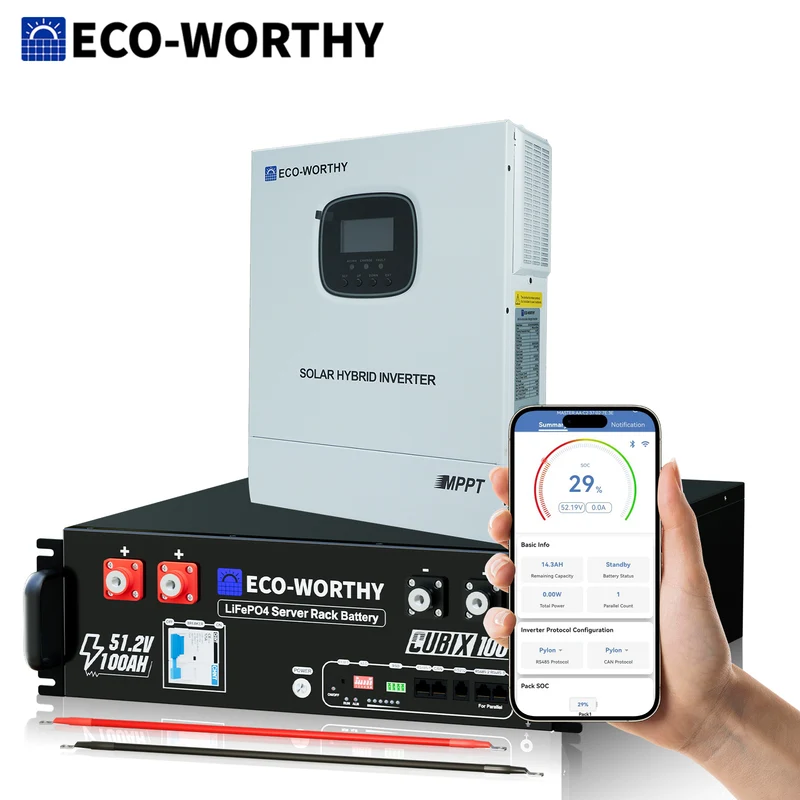 ECO-WORTHY Heimspeicher Bündel—48V 100AH Lithium Batterie und 48V 3000W All-in-One-Wechselrichter