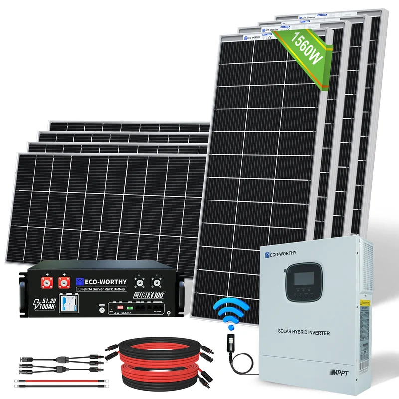 ECO-WORTHY 1560W 48V (8 x Bifazial 195W), Komplettes MPPT-Off-Grid-Solar-Kit