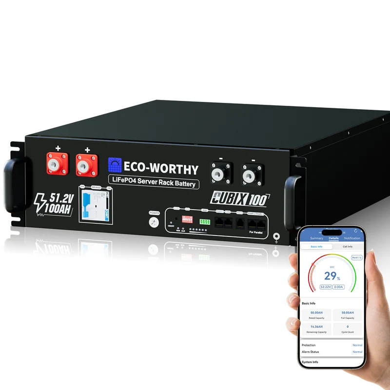 ECO-WORTHY Cubix 100 48V 100Ah Server Rack Batterie—Bluetooth und WLAN—IEC 62619—10 Jahre Garantie