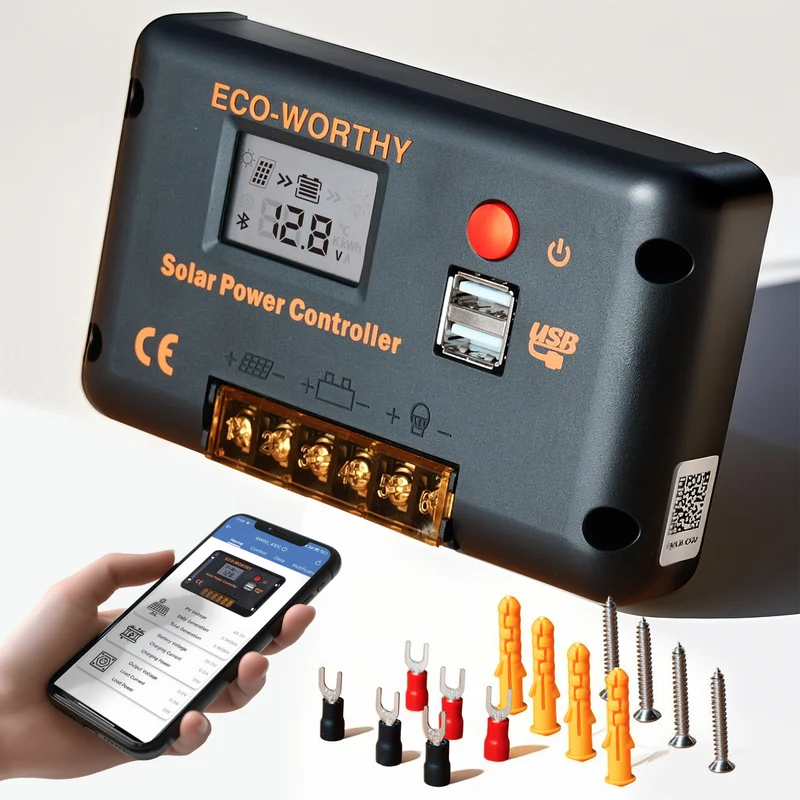 ECO-WORTHY 30A 12V/24V PWM Solarladeregler mit Bluetooth & APP Überwachung
