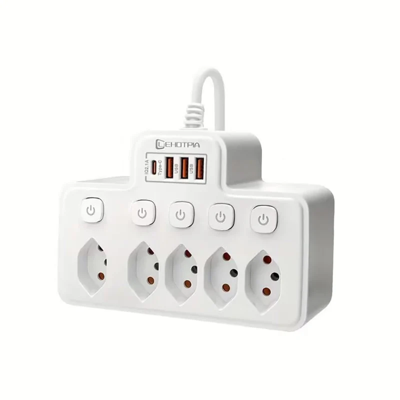 Mehrfachsteckdose mit USB – 5 Steckplätze, 3x USB-A, 1x USB-C, Überspannungsschutz