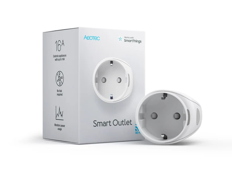 Aeotec Smart Outlet Type F | Smarte Steckdose Wi-Fi | Kein Hub erforderlich | Kompatibel mit Alexa, Google Home & SmartThings Energy | Energiemessung