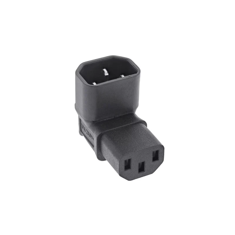 Netzadapter C14 auf C13 gewinkelt – 3-polig, max. 10A / 250V, IEC 60320