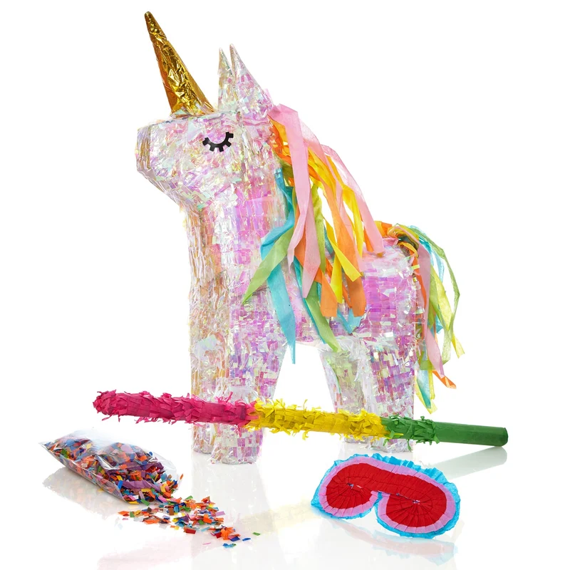 Pinata Einhorn - Set zum Befüllen inkl. Schläger, Maske und 50g Konfetti