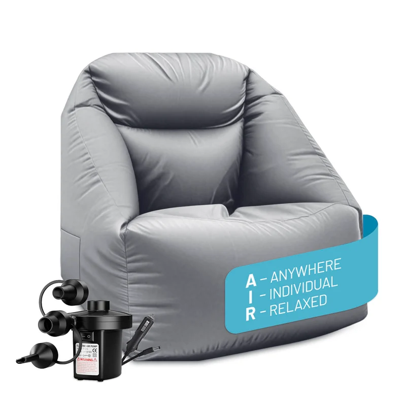 CrozyAir Luftsessel inkl. Luftpumpe 2GO - 87 x 95 x 80/35 cm - Grau