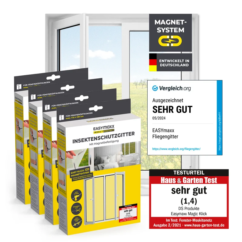 Insektenschutzgitter mit Magnetbefestigung - 4er-Set - 110 x 130 cm - Weiß