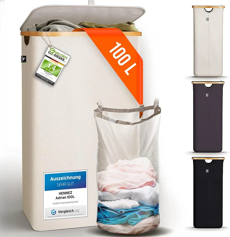 Aufbewahrungskorb "Adrian" 100 l mit Deckel - Beige-Grau
