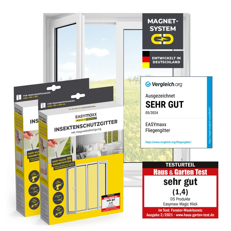 Insektenschutzgitter mit Magnetbefestigung - 2er-Set - 130 x 150 cm - Weiß