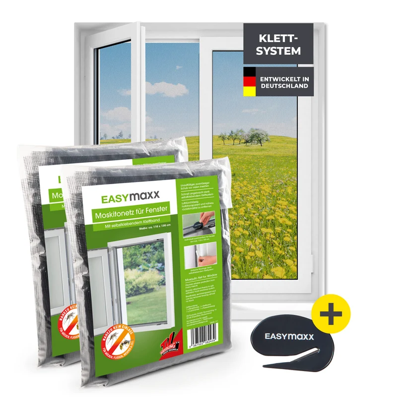 Moskitonetz für Fenster mit selbstklebendem Klettband - 2er-Set - 110 x 130 cm - Schwarz