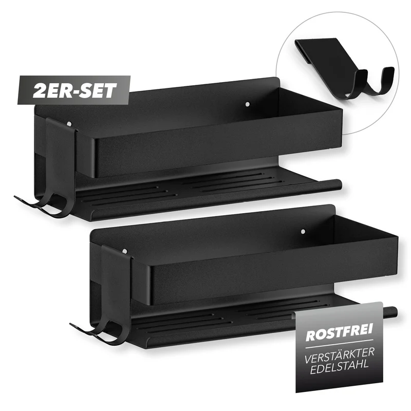 Dusch-Organizer zum Kleben oder Bohren - 2er-Set - Schwarz