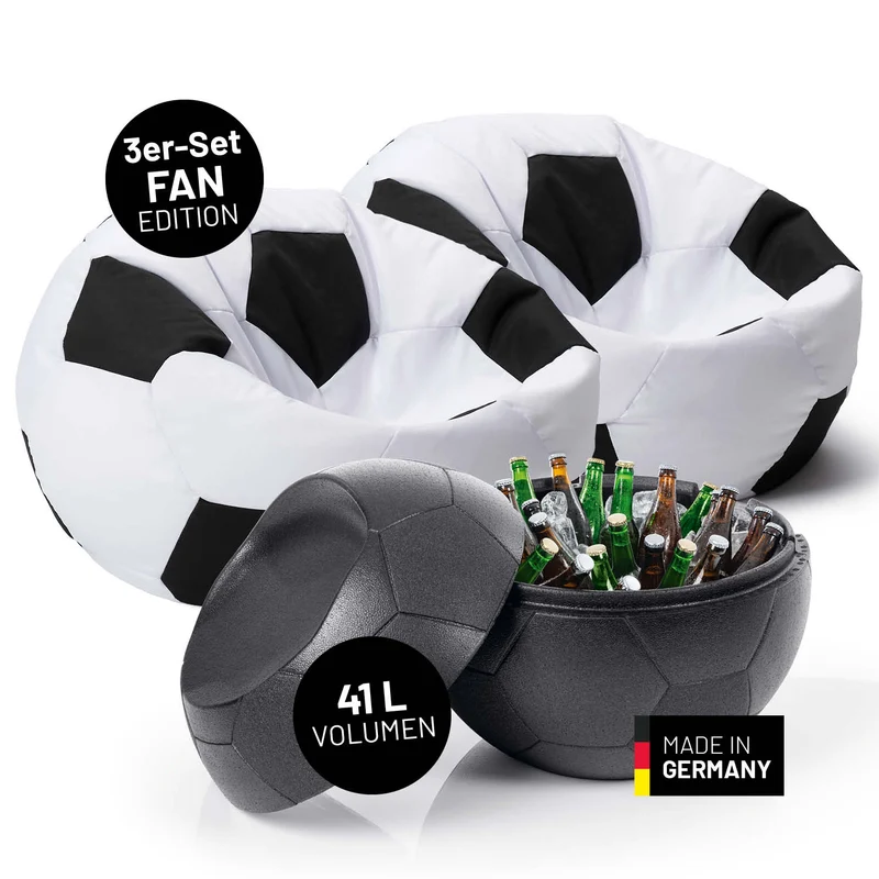 EM 2024 Fan-Lounge 2 + 1 - 2 x XXL-Fußball-Sitzsack + Fußball-Kühlbox