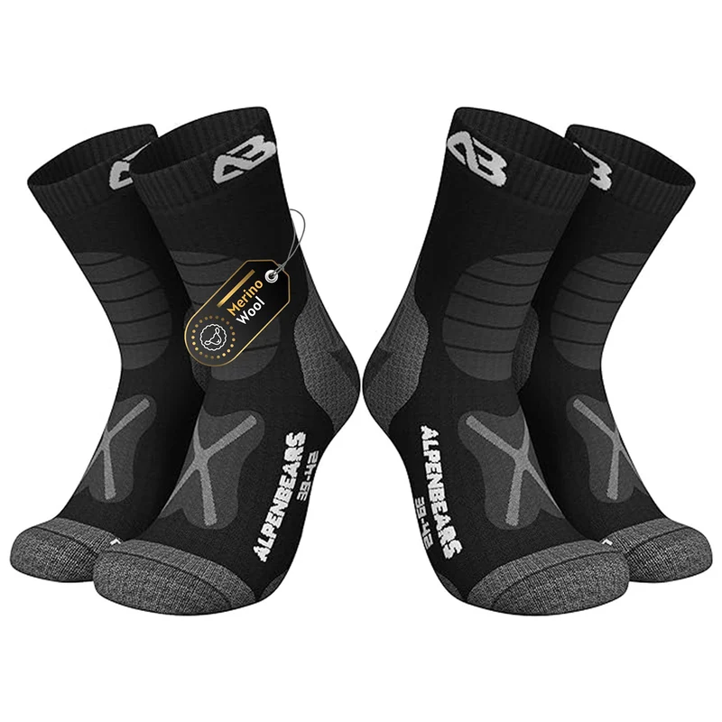 Wandersocken Merinowolle - 2er-Set - Schwarz - Größe 39-42