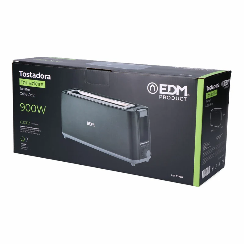 Toaster EDM 07798 Schwarzes Design 900 W Lang