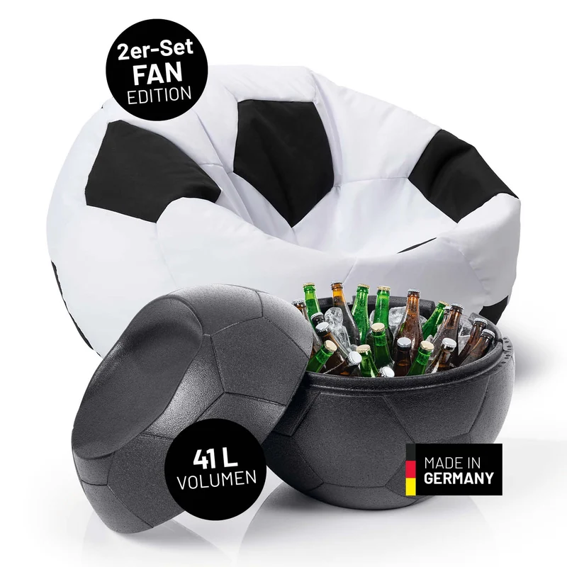 EM 2024 Fan-Lounge 1 + 1 - XXL-Fußball-Sitzsack + Fußball-Sitz-Kühlbox