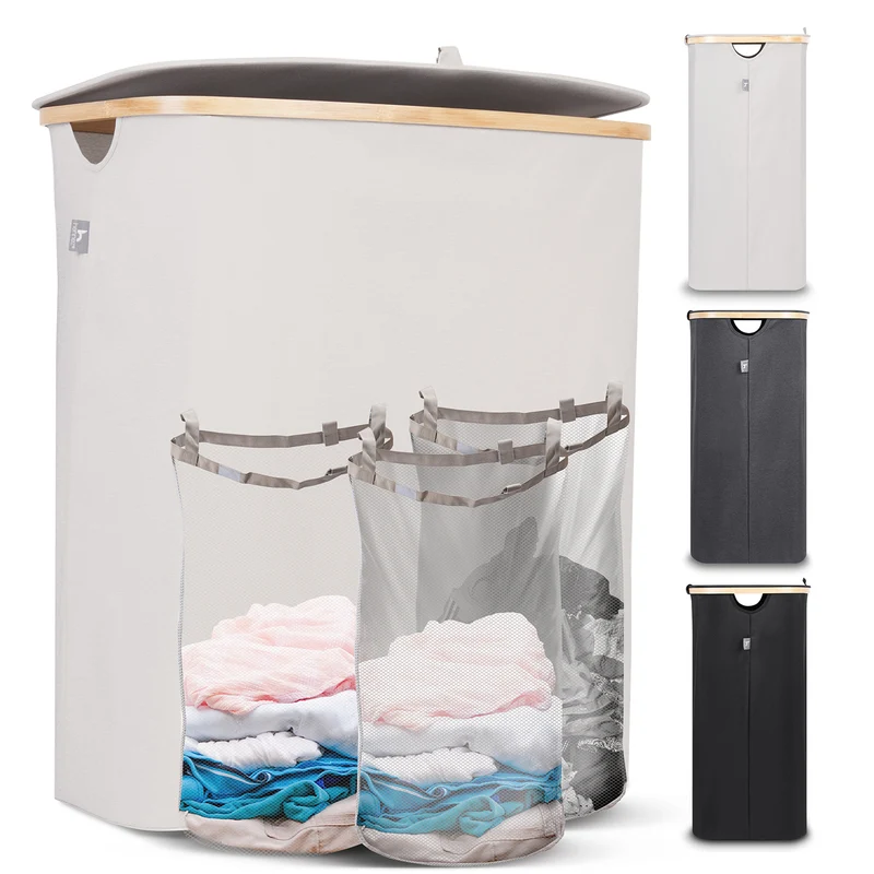 Aufbewahrungskorb "Adrian" 150 l mit Deckel & 3 Fächern - Beige