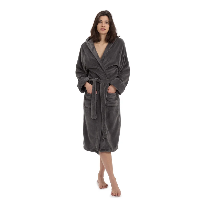 Luxury Mikrofaser Bademantel mit Kapuze für Damen und Herren - Grau - Größe XXL