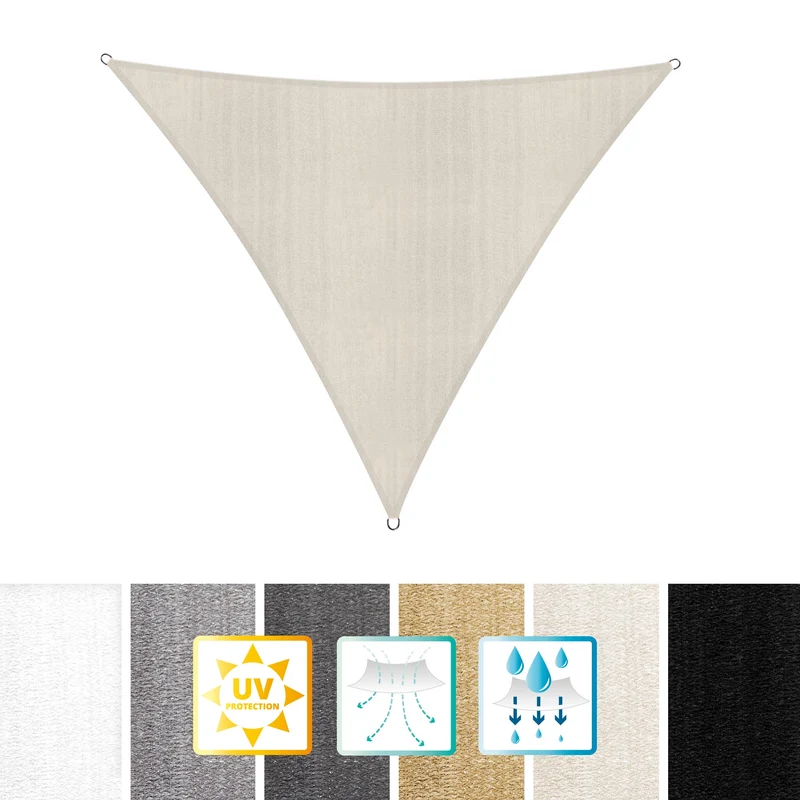 Sonnensegel 100% HDPE mit Stabilisator für UV-Schutz - Dreieck 5 x 5 x 5 Meter - Creme