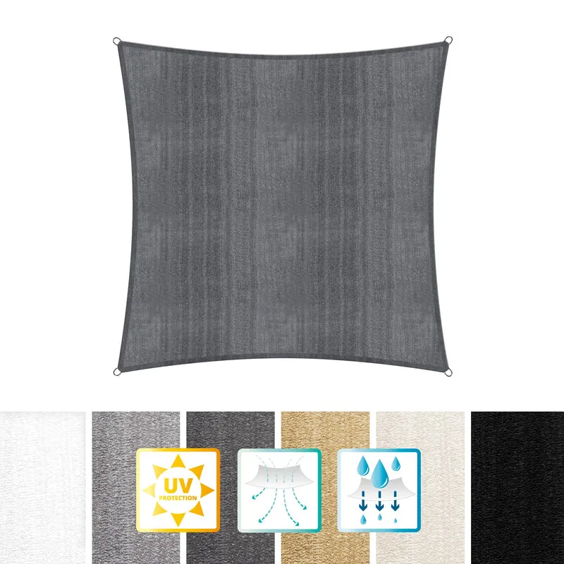 Sonnensegel 100% HDPE mit Stabilisator für UV-Schutz - Quadrat 5 x 5 Meter - Dunkelgrau
