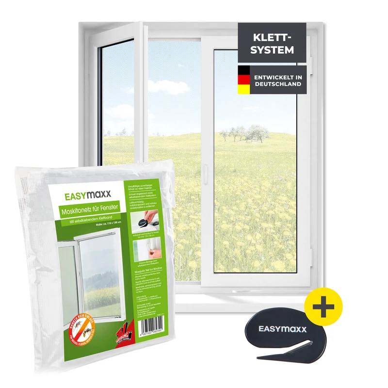 Moskitonetz für Fenster mit selbstklebendem Klettband - 110 x 130 cm - Weiß