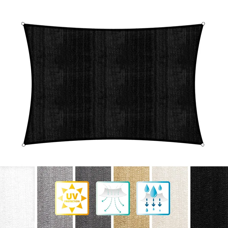 Sonnensegel 100% HDPE mit Stabilisator für UV-Schutz - Rechteck 5 x 6 Meter - Schwarz