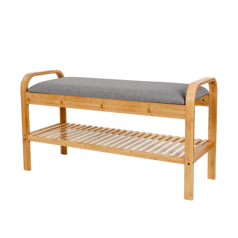 Schuhregal aus Bambus mit Sitzbank - 90 x 50 x 30 cm - Grau