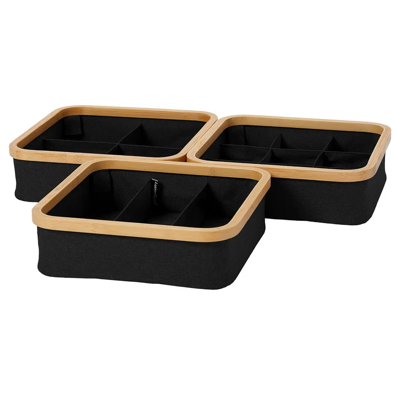 Organizer mit Bambus-Rahmen - 3er-Set - Anthrazit