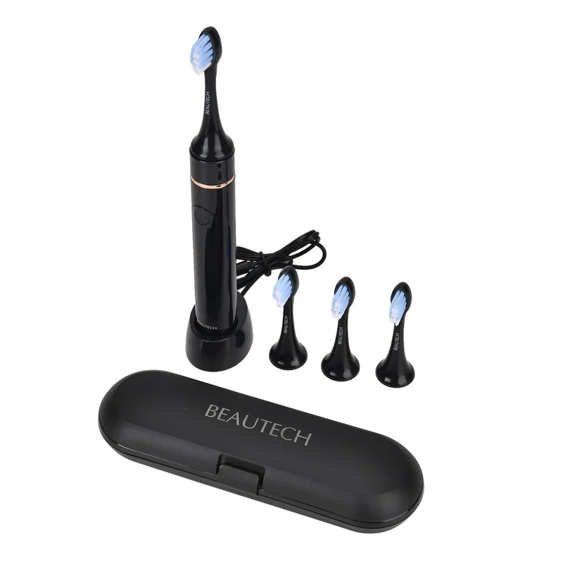 BEAUTECH - Zahnbürste mit rotem und blauem therapeutischem LED-Licht, 5 Modi, 4 zusätzliche Köpfe (2 rot & 2 blaues Licht), Reiseetui, 38000 rpm, weiß