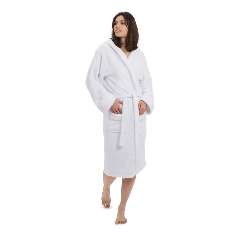 Luxury Mikrofaser Bademantel mit Kapuze für Damen und Herren - Weiß - Größe XXL