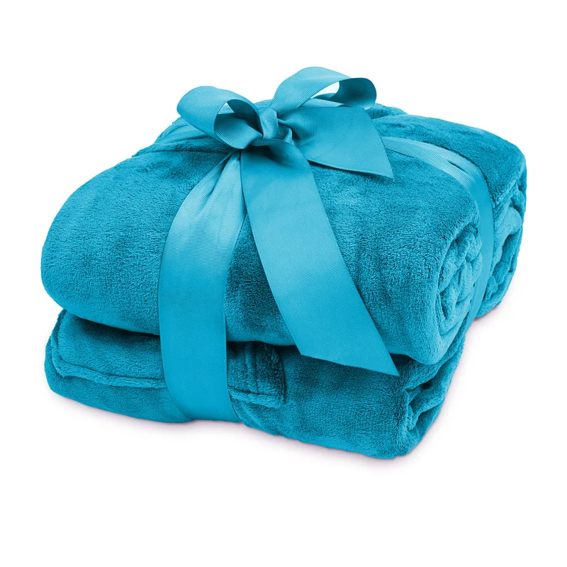 Kuscheldecke - 170 x 200 cm - 50 cm Fußtasche - Sofadecke & Tagesdecke - Himmelblau