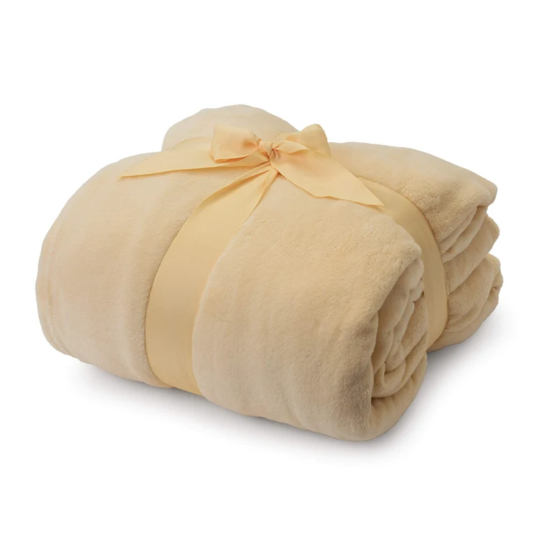 Kuscheldecke - 170 x 200 cm - 50 cm Fußtasche - Sofadecke & Tagesdecke - Beige