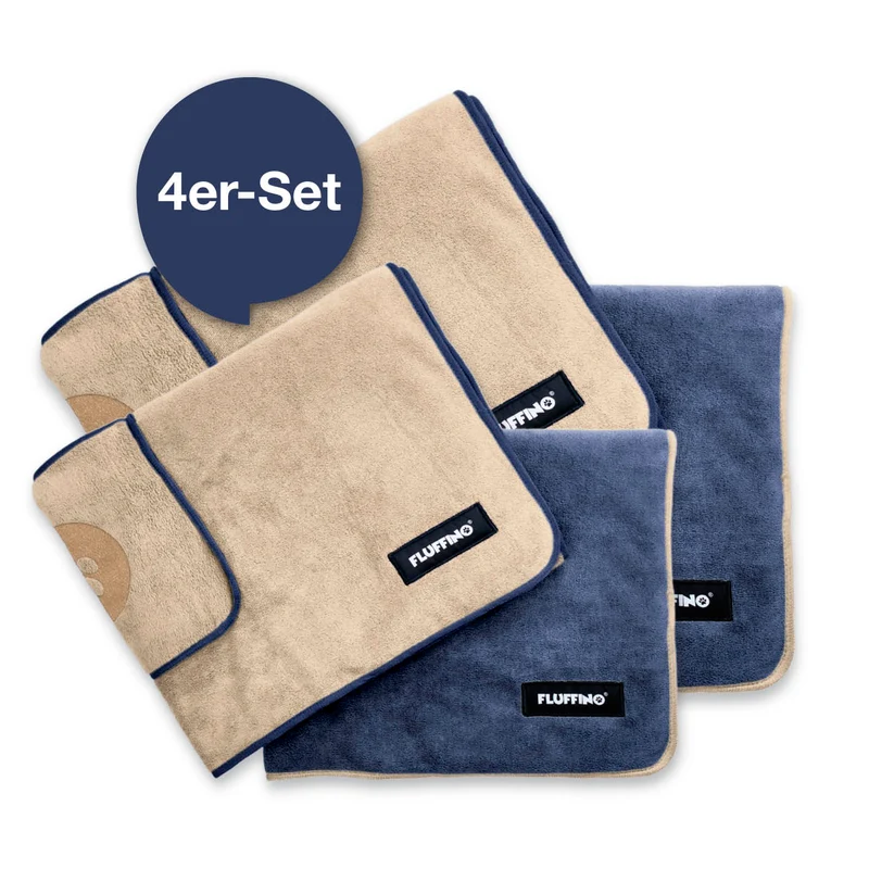 Hundehandtuch Mikrofaser – 4er-Pack - Beige & Blau