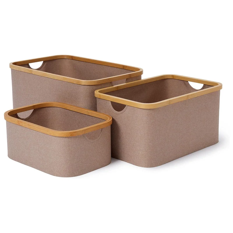 Aufbewahrungsboxen mit Bambus-Rahmen - 3er-Set - Taupe