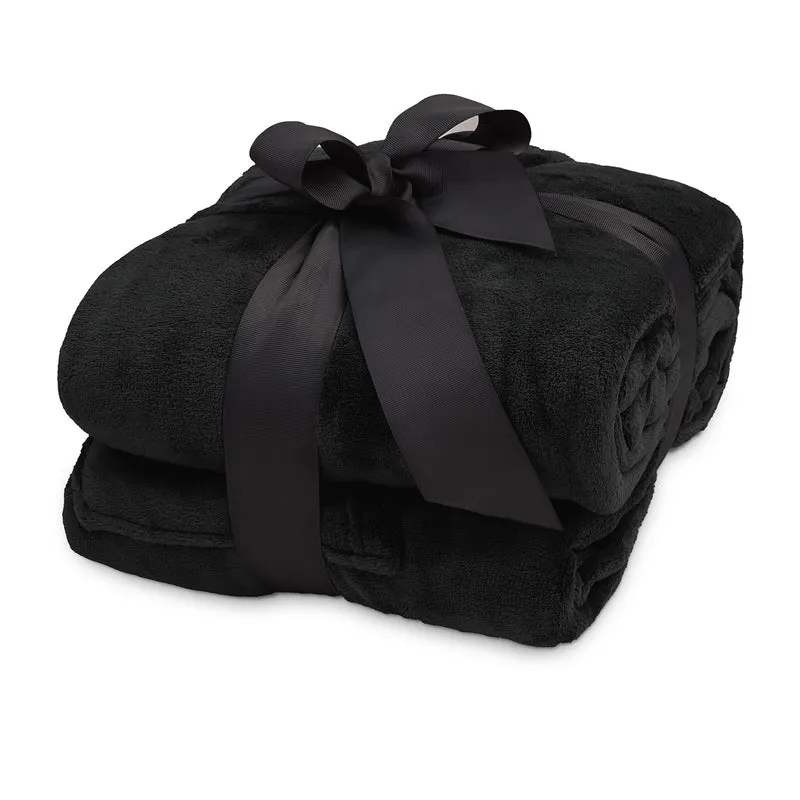 Kuscheldecke - 170 x 200 cm - 50 cm Fußtasche - Sofadecke & Tagesdecke - Schwarz