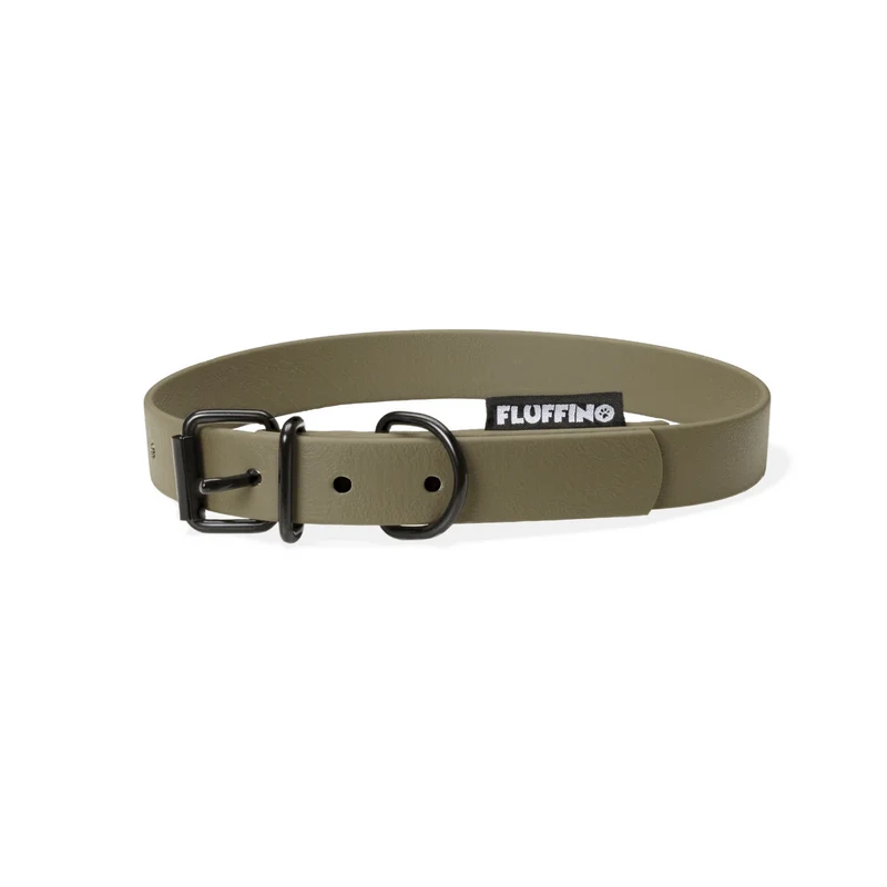 Hundehalsband aus BioThane - 5-Fach verstellbare - Größe M - Halsumfang 37 - 45 cm - Oliv
