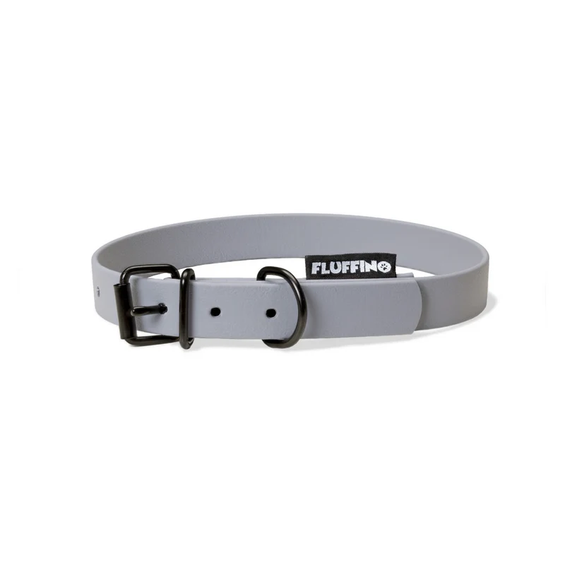 Hundehalsband aus BioThane - 5-Fach verstellbare - Größe M - Halsumfang 37 - 45 cm - Grau