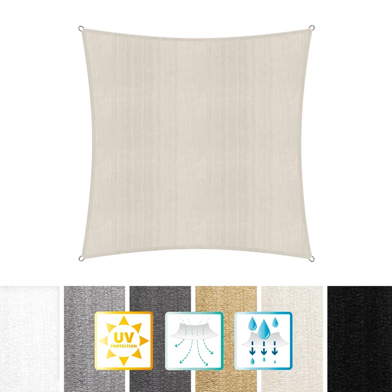 Sonnensegel 100% HDPE mit Stabilisator für UV-Schutz - Quadrat 3 x 3 Meter - Creme