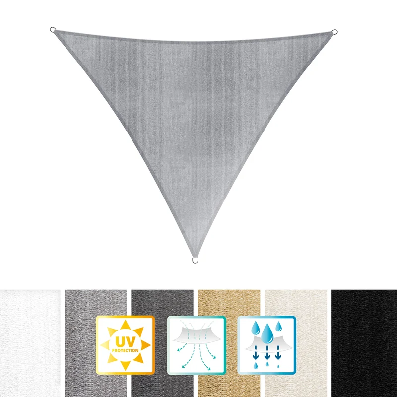 Sonnensegel 100% HDPE mit Stabilisator für UV-Schutz - Dreieck 5 x 5 x 5 Meter - Hellgrau
