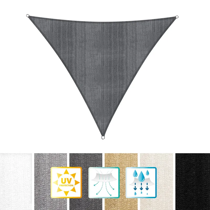 Sonnensegel 100% HDPE mit Stabilisator für UV-Schutz - Dreieck 5 x 5 x 5 Meter - Dunkelgrau