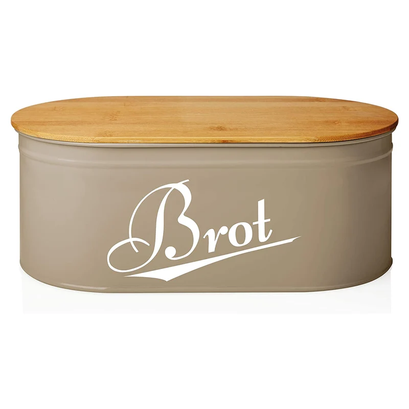 Cuisine Brotkasten aus Metall mit Bambus Deckel - Oval 36 x 20 x 13,8 cm - Grau