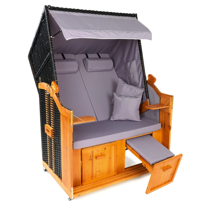 2-Sitzer-Strandkorb (Ostsee) - 120 x 80 x 160cm - grau/braun
