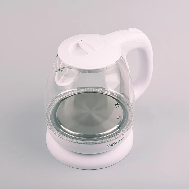 Wasserkocher Feel Maestro MR-055, weißes Glas, 1100 W, 1 l