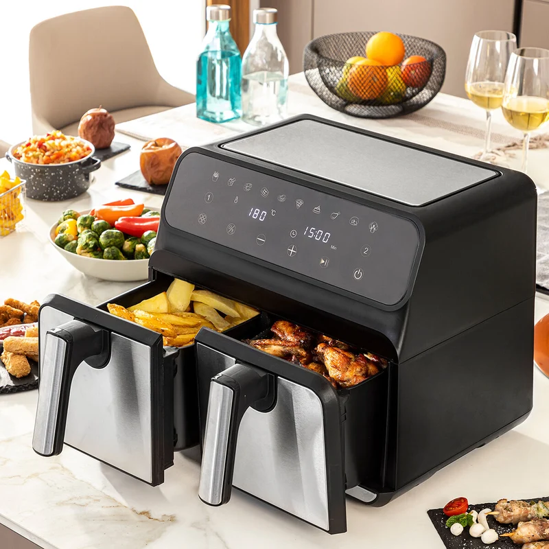 Luftfritteuse InnovaGoods Fryinn Double 8000 Schwarz 3400 W 8 L Edelstahl
