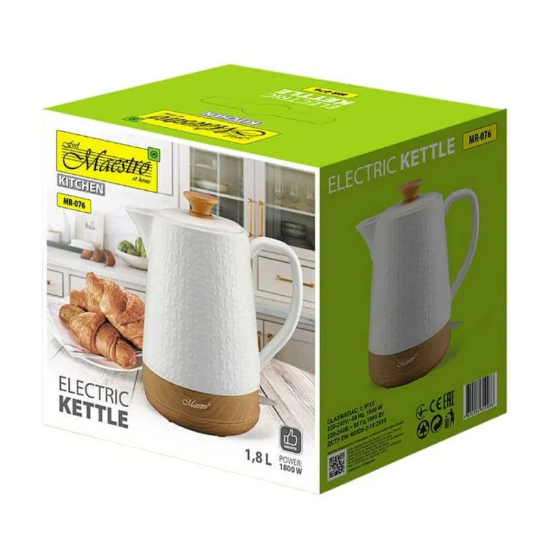 Wasserkocher Feel Maestro MR-076, weiße Keramik, 1800 W, 2 l