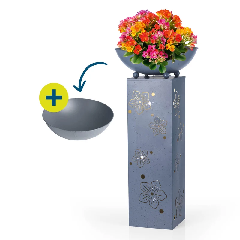 LED Pflanzsäule "Blume" in 3D Beton-Optik