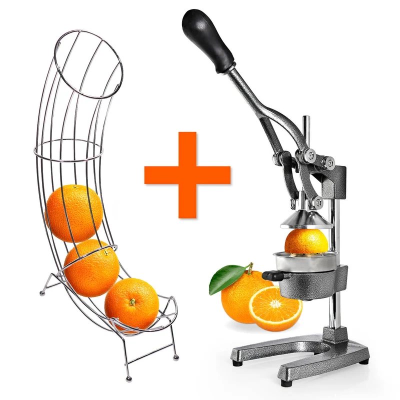 Manuelle Saftpresse + Orangenständer - Silber