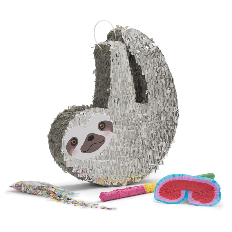 Pinata Set zum Befüllen inkl. Schläger & Augenbinde "Faultier"