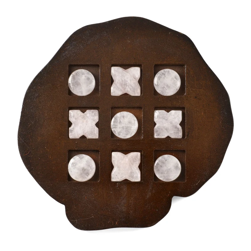 Tic Tac Toe Spiel mit Rosenquarz-Steinen und Holzbrett, ca. 9-teiliges Set