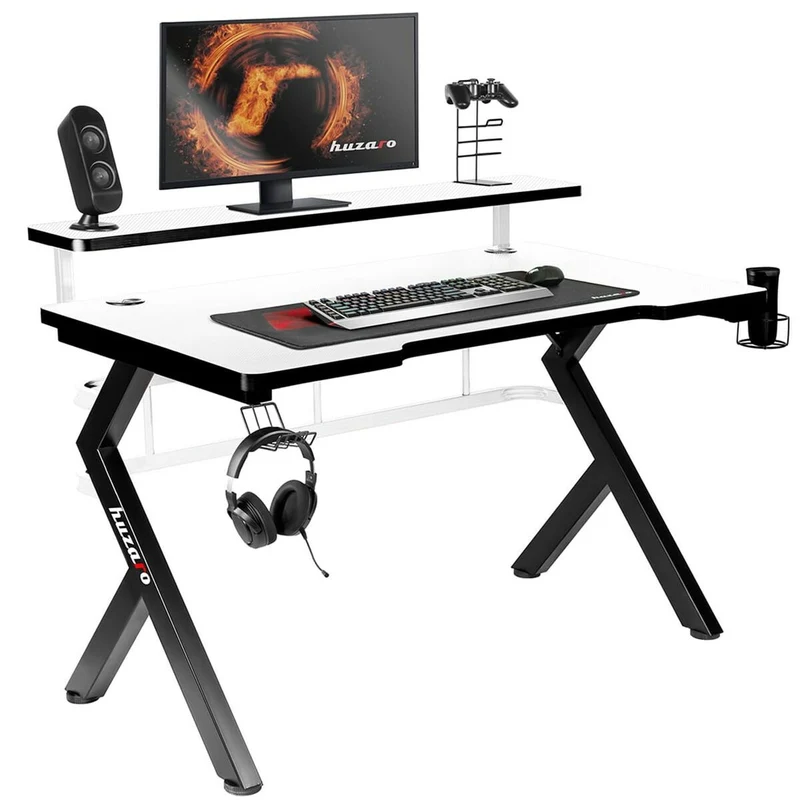 Schreibtisch Gaming Huzaro HZ-Hero 5.0 Weiß Weiß Schwarz Kohlefaser 120 x 60 cm