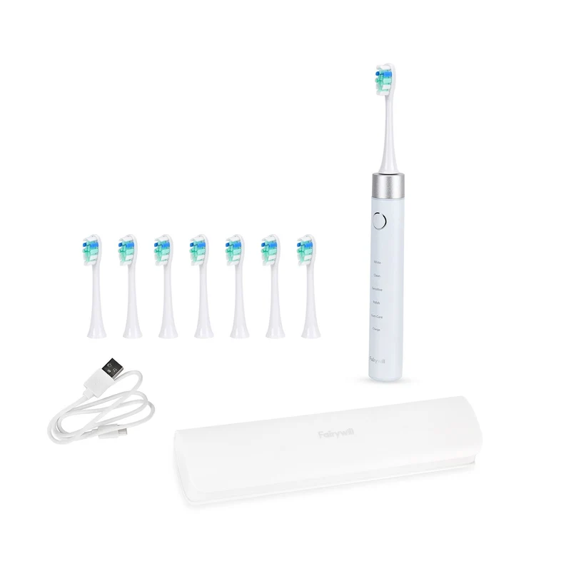 Fairwill Elektronische Schallzahnbürste mit 8 Bürstenköpfen, Maglev Motor, LED-Drucksensor, Wasserdicht IPX7, USB-Kabel, 5 Modi